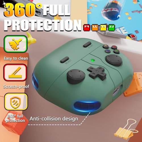 Image of Game Case for Samsung Galaxy Buds 3 FE(2025) & Galaxy Buds 3 Pro Case(2024),Silicone Classic Game Player Design with 3D Button Case Cover for Buds Pro 3 for Men with Cleaner Kit-Cedar Green