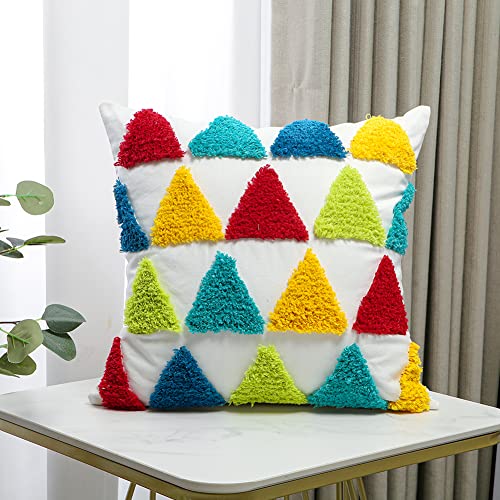 Otostar Geometric Colorful Triangle Throw Pillow Covers 18X18 Inch, Boho Pillow Covers Woven Tufted Decorative Pillow Covers For Couch Sofa Bedroom Living Room (No Pillow Insert, 2 Pack) #TOP6