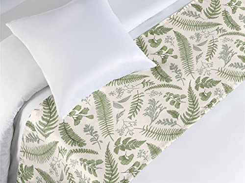 Lunarable Vintage Bed Runner, Floral Pattern With Boxwood Ed Eucalyptus Fern Maidenhair, Decorative Accent Bedding Scarf For Hotels Homes And Guestrooms, Twin, Reseda Green #TOP4