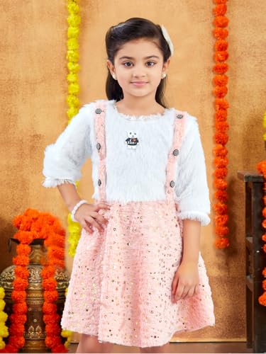 Image of Aarika Girls Turquoise Colour Foil Print Winter Woolen Frock