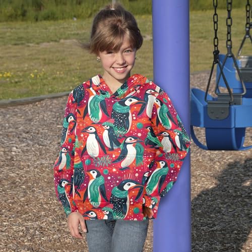 Kids Hoodies Sweaters Christmas Xmas Penguin Hooded Sweatshirts with Big Pockets for Boys Girls B04004184