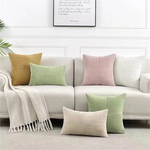Housse de coussin velours côtelé gris 60x60 cm pour canapé