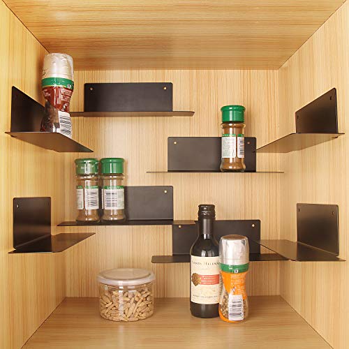 BasicForm Especiero Organizador Apilable, 2 Opciones de Instalación Bandas/Tornillos, Estantes de Metal para el Gabinete de la Cocina (Paquete de 8 Negro)