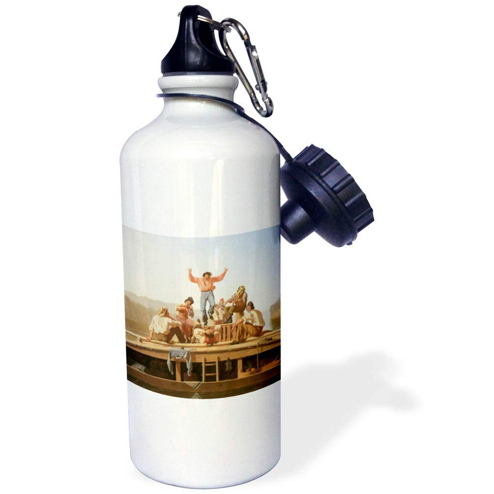 3dRose The Jolly Flatboatmen by Goerge Caleb Bingham American West Sports Water Bottle 21 oz White
