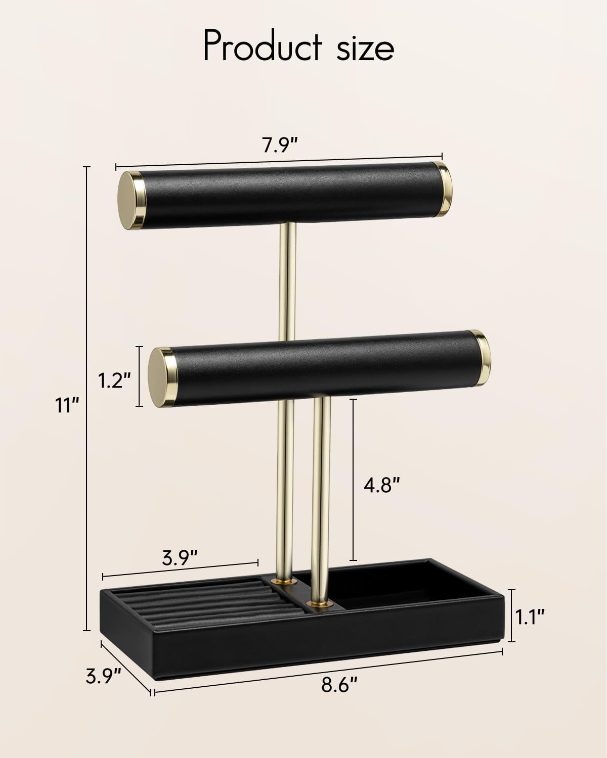 VLANDO 2 Tier Bracelet Holder Organizer with Tray - Leather Jewelry Stand Organizer for Women - Jewelry Holder Display for Necklace, Watches, Rings, Earrings, Bangle, Scrunchie - Black - Image 2