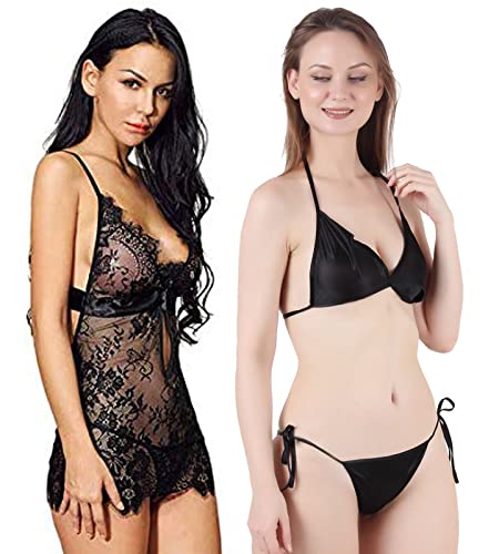 Image of Love Maker Babydoll Lingerie Bra Panty Set Undergarments for Women Honeymoon Nighties Small to 3XL