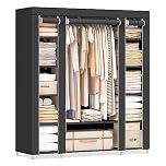SONGMICS Fabric Wardrobe, Portable Wardrobe for Bedroom, Clothes Rail with Non-Woven Fabric Cover, Clothes Storage Organiser, 45 x 150 x 175 cm, 12 Compartments, Metal Frame, Black LSF03H