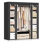 SONGMICS Closet Wardrobe, Portable Closet for Bedroom, Clothes Rail with Non-Woven Fabric Cover, Clothes Storage Organizer, 59 x 17.7 x 69 Inches, 12 Compartments, Black ULSF03H
