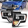 AmeriLite Black Projector Headlights LED Bar and Turn Signal Set for Ford F-150 - Passenger and Driver Side