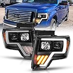 AmeriLite Black Projector Headlights LED Bar and Turn Signal Set for Ford F-150 - Passenger and Driver Side