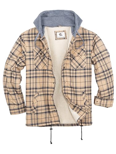 Image of COEVALS CLUB Men's Flannel Shacket Casual Button Snap Sherpa Quilted Lined Premium Jacket Shirts