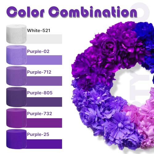 Image of PartyWoo Purple Crepe Paper Streamers 8pcs 656ft Pack of Light Dark Purple Lavender White Silver Crepe Paper Streamers for Birthday Baby Shower Graduation Princess Butterfly Theme Party Decorations