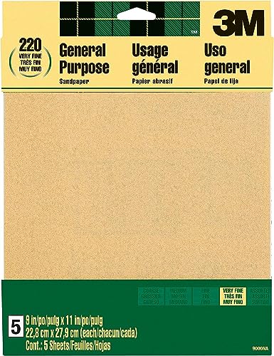 3M Papiers abrasifs en oxyde d'aluminium, très fin 9000NA, 22,9 cm x 27,9 cm, 5/paquet