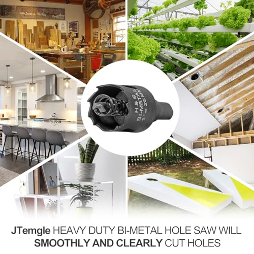 Image of 1 Inch Hole Saw with 9.1mm Triangle Shank Arbor, JTemgle Bi-Metal Hole Saw Heavy Duty Hole Cutting Tool for Cornhole Boards, Recessed Lights, Wood, Plastic, Drywall & Soft Metal