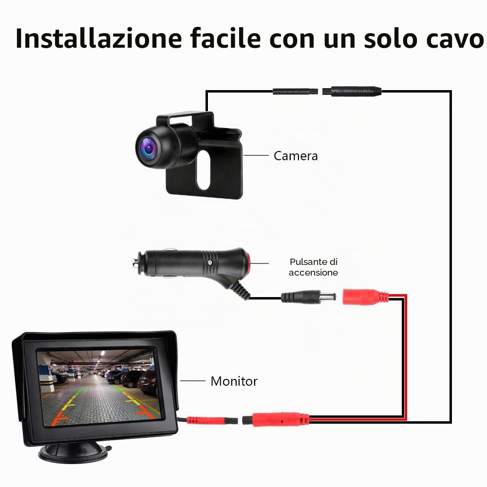 Telecamera Posteriore per Auto Telecamera di Retromarcia con Monitor LCD da 4,3", IP68 Impermeabile Fotocamera, Visione Notturna, Sistema di Assistenza al Parcheggio