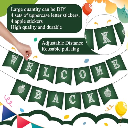 Image of Mooliwe Classroom Decor DIY Banner, Welcome Back to School Party Supply Custom Hanging Bunting Garland Kit with Letters for First Day of School Ambience Celebration Decoration(Green,Blackboard)