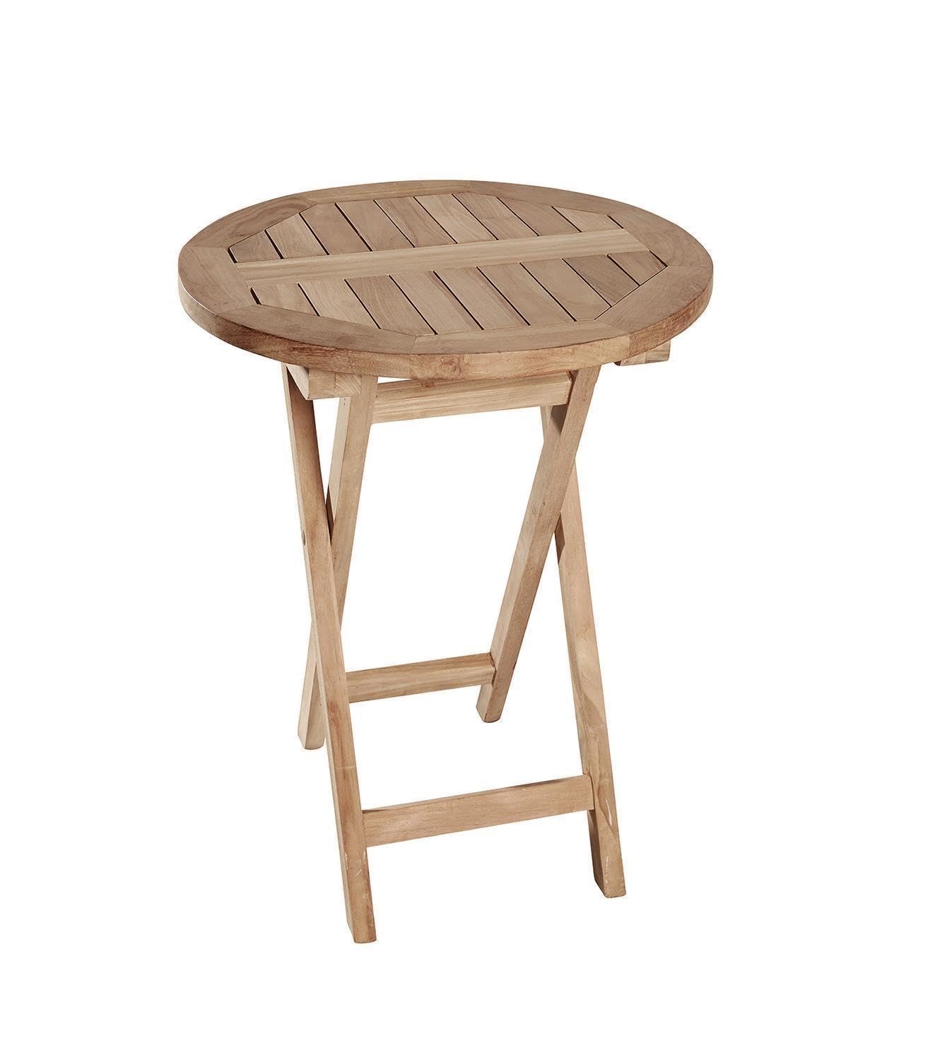 Gartentisch Teakholz Massiv Rund Ø 70 cm – Klappbarer Balkontisch aus Echtholz – Wetterfester Holztisch für Außen – Platzsparender Klapptisch & Bistrotisch – Höhe 75 cm