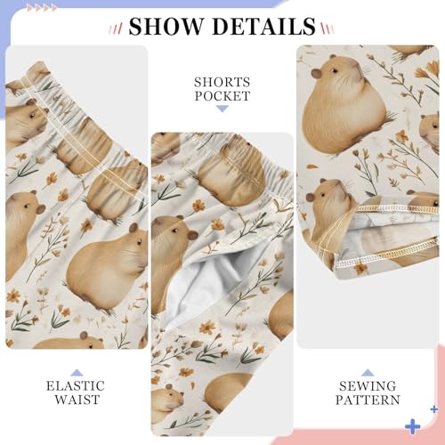 Boys' Pants Brown Capybaras Floral Long Bottoms Jogger Pants Elastic Waist Trousers with Pockets S-XL4