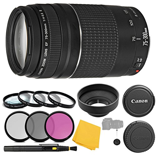 Canon EF 75-300mm f/4-5.6 III Lens + 3 Piece Filter Set + 4