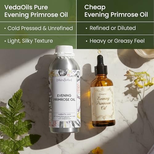 Image of VedaOils Evening Primrose Oil for Skin & Hair 100ml | 100% Pure & Natural Cold Pressed Oil | Hydrates, Nourishes, Reduces Hair Fall & Improves Skin Elasticity | Lightweight & Non-Greasy