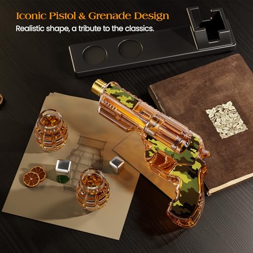 Image of Kollea Camouflage Whiskey Decanter Sets with Grenade Shot Glasses, 21st Birthday Gifts for Men Dad, Gag Gift for Brother, Boyfriend, Personalized Present, Tequila, Bar, Unique Wedding Kit, New Year