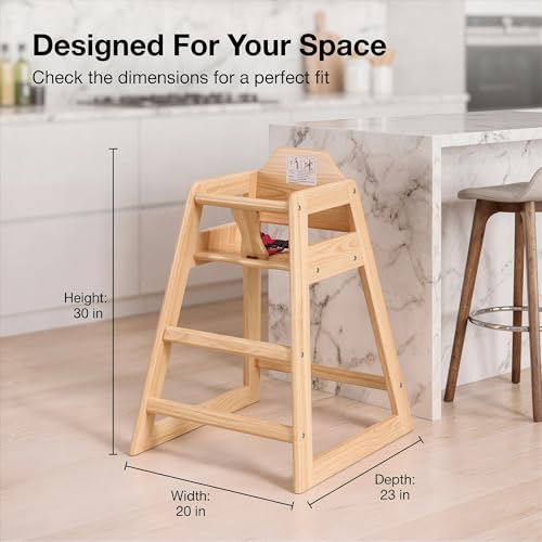 Image of Natural Wooden Restaurant High Chair - Stackable Rubberwood Dining Chair with Safety Bar, Easy-Clean Finish, Commercial Restaurant Seating