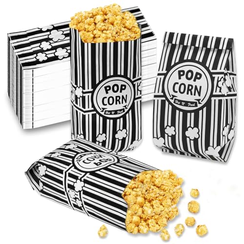 CoKeeSun 300 Pièces Sachet Pop Corn,Petites Sac Popcorn en Papier Rouge Blanche Rayé,Classique Rétro Snacks Container pour Les Fêtes, Anniversaires,...