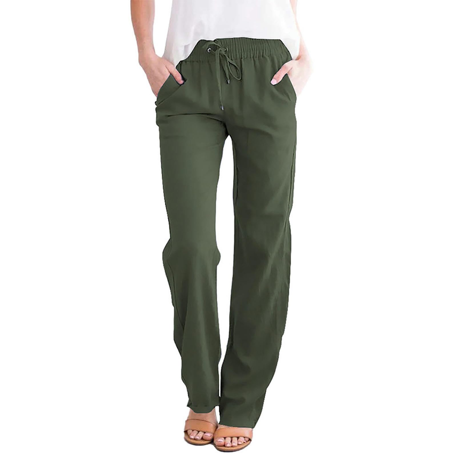 Pantaloni Casual da Donna con Coulisse in Vita Elastica Pantaloni Dritti a Vita Alta Comodi Americani da donna-LC771277-309-2XL