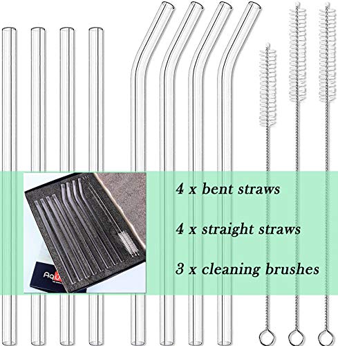 8Pcs Glass Drinking Straws, Straight 9 Inches X 10Mm Bent 8.2 Inches X 10Mm, Reusable For Hot Or Cold Drinks, Eco Friendly, Cleaning Brushes Included #TOP18