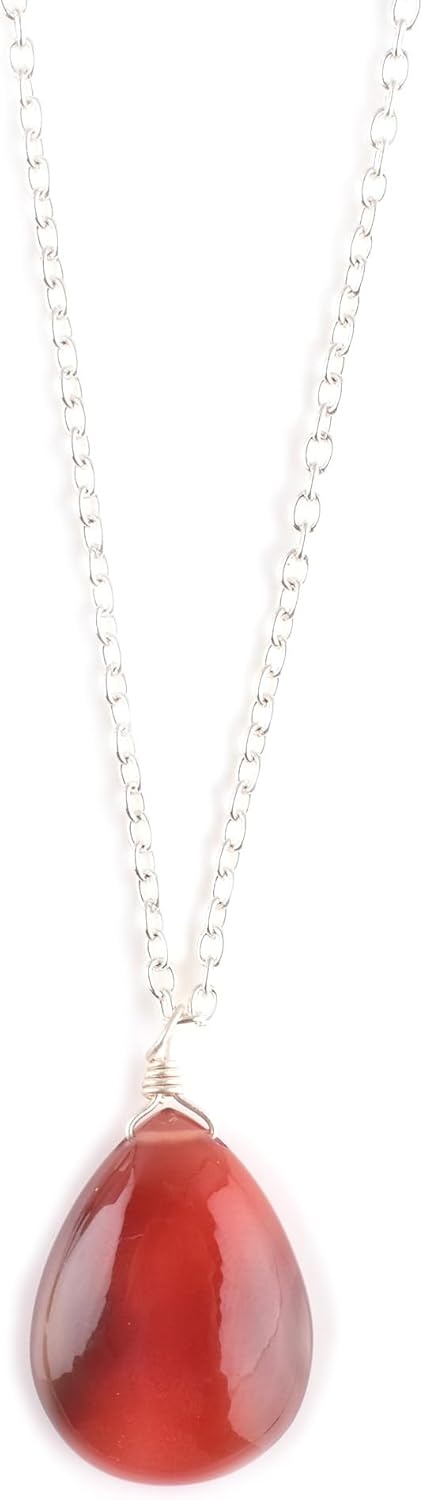 Natural Red Agate Crystals Pendant Necklace, Pear Cabochon Gemstone, Energy Healing Crystals, Birthday, Gift for Her, Gemstone Jewelry 18 inch AAA+ Quality (agate)