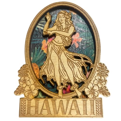 Imán de Madera Bailarina Hula Hawaiiana 2.5" x 3.5" miniatura 1