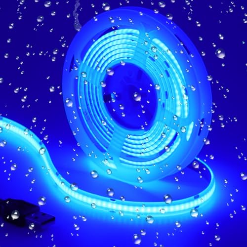 GOMING USB COB Ruban LED DC 5V Bleu 460nm IP65 Étanche 2M 320LED/M Alimenté par USB LED Bande...