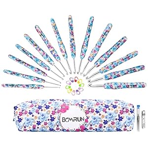 BCMRUN Crochet Hooks Set,14 Size 2.25mm(B)-10mm(N) Extra Long Crochet Needles Ergonomic Handle Smooth Hooks Knitting Needles Kit, DIY Knit Needles Weave Yarn Set, Christmas Crochet Gift (Blue)