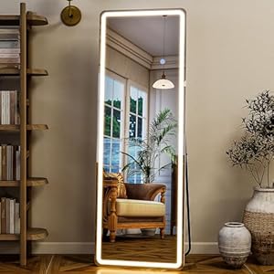 GLSLAND LED Full Length Mirror – 56″ x 20″ Mirror Full Length with Light Standing Mirror with Light for Bedroom/Cloakroom -Dimmable & 3 Color Lighting/Wall Mounted Full Body Mirror