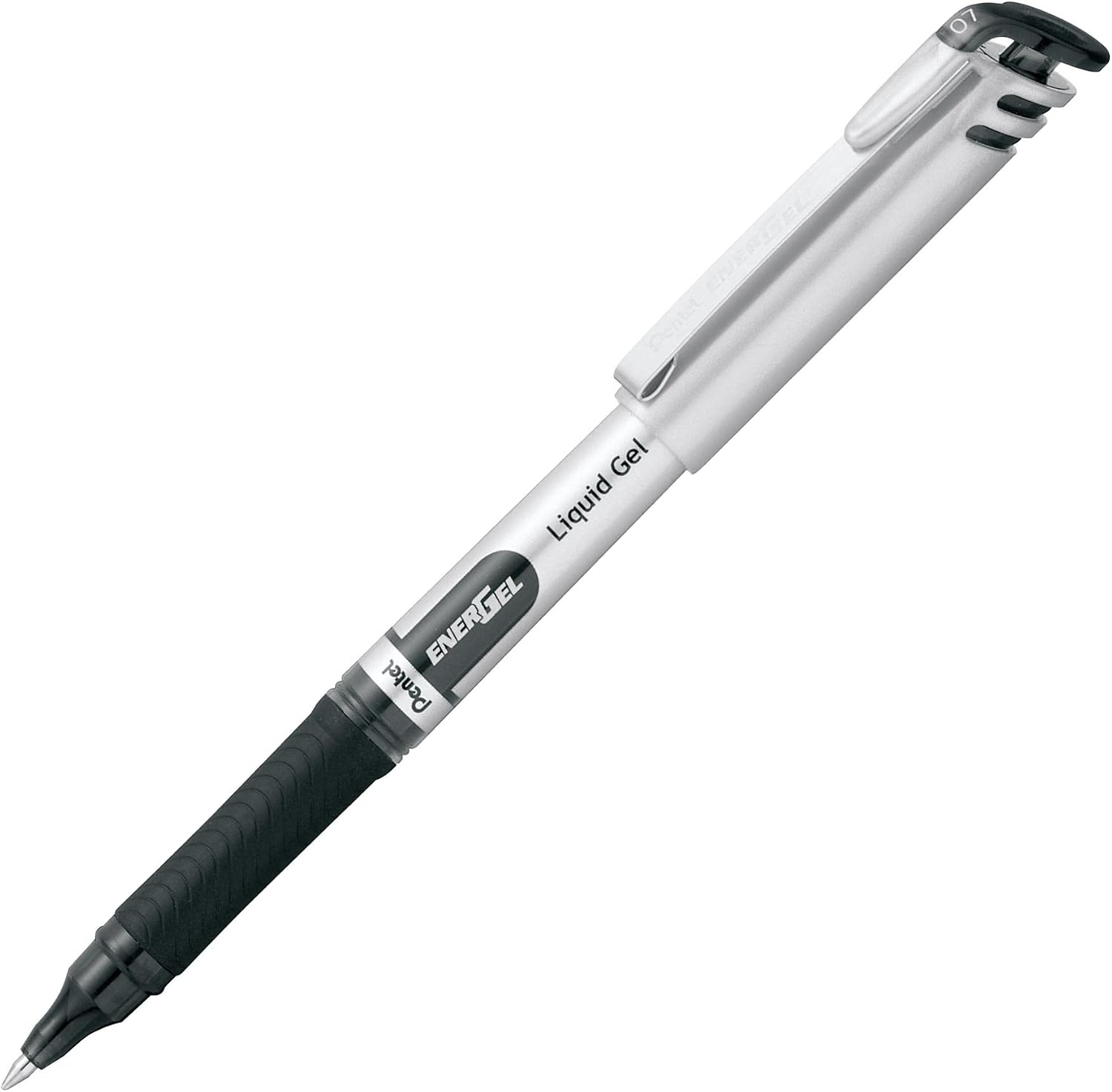 Pentel EnerGel Liquid Gel Pen, Medium Metal Tip, Silver Barrel, Black Ink, Box of 12 (BL17-A)