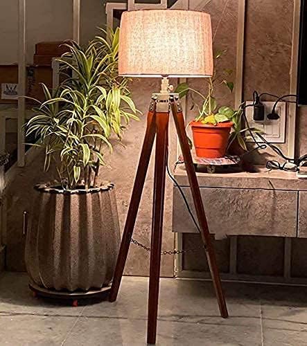 HopdezyoItalian Wooden Tripod LED Floor Lamp for Living Room & Home Decoration with Jute Drum Shade (Pack of 1)