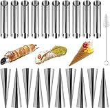 FOGAWA 21 Piezas Tubo para Pastel de Crema,Cannoli Molde Tubos,Molde para Pastel de Crema de Acero Inoxidable,Forma de Cuerno de Crema,Molde para Pan de Pastel con Cepillo de Limpieza
