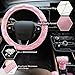 9 Pcs Bling Car Accessories Set for Women, Diamond Steering Wheel Cover, Rhinestone Center Console Pad Seat Safety Belt Pad Handbrake Cover Gear Shift Stick Protector Car Emblem Ring(Pink)