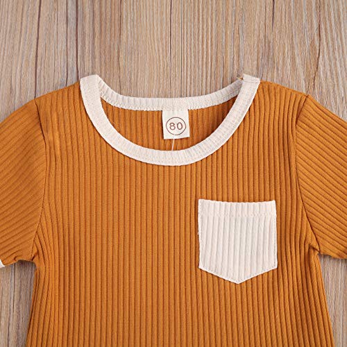 Yokjzjd Toddler Infant Baby Girl Boy Knit Cotton Short Sleeve T-Shirt Tank Tops Shorts Pants Ribbed Tracksuit Summer Outfits (A-Ginger, 3-4 Years) #TOP2