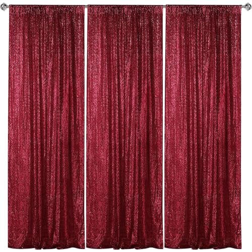 Sugargirl Burgundy Sequin Backdrop Curtain 3 Panels 2FTx8FT Glitter Burgundy Background Drapes Sparkle Photography Backdrop for Party Wedding Birthday Wall Decoration