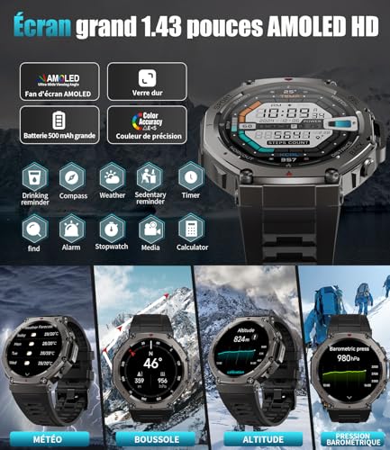 LIGE GPS Montre Connectée Homme 48mm,Boîtier en Alliage,5ATM Étanche Montre de Sport avec 110+ Mode Sport/Surveillance du Sommeil/de la Santé,Ecran Amoled,20 Jours d'autonomie pour Android iOS