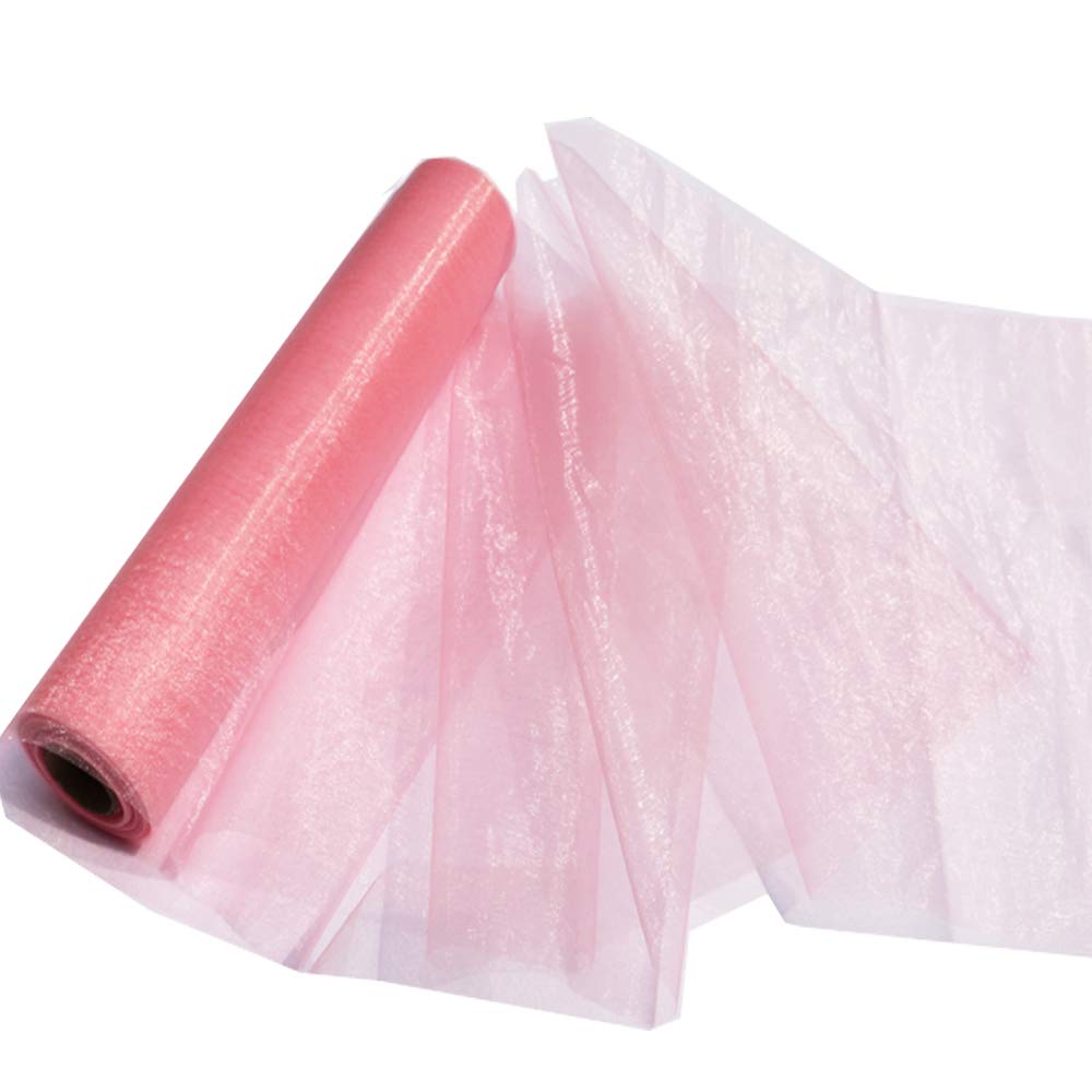 Time to Sparkle 3PCS 26M x 29cm Sheer Organza Roll Sash Fabric Table Runner Sashes Chair Cover Bows Swags Wedding Party (Coral)