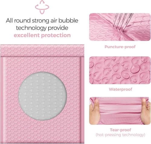 Image of Fuxury Bubble Mailer 8.5x12 250 Pack,Light Pink#2 Poly Bubble Mailers,Self Seal Padded Envelopes,Waterproof Bubble Mailing Envelopes,Cushioning Packaging Bags for Books,Clothes, Makeup Supplies