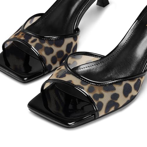 Image of ISNOM Women's Mesh Square Toe Kitten Heel Sandals Ankle Strap Dress Shoes | Kitten Heels with Mesh Upper, Square Toe, Low Heels Comfort Design, Stylish Dress Sandals for Daily Wear