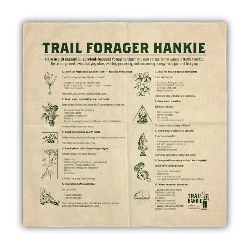 Trail Hankie Forager Survival Bandana — Wild Edible Plant Field Guide (100% Cotton, Made in USA)