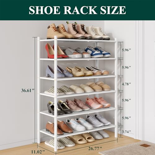 Image of Smiry Bamboo Shoe Rack, 5 Horizontal Slats, 6 Tier - 26.8 inch Wide, White