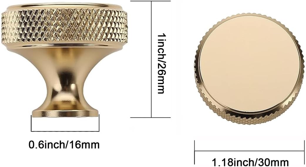 6 Pack Gold Kitchen Cabinet Knobs Gold Drawer Knob 1-1/5 inch Kitchen Cabinet Pulls Cabinet Handles for Dresser Cabinet Furniture