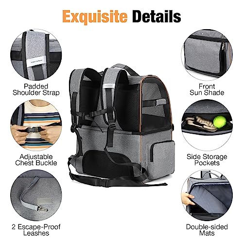 Lekebobor-Double-Cat-Backpack-Carrier-for-2-Cats-Double-Compartment-Pet-Carrier-Backpack-for-Two-Small-Cats-or-One-Medium-Dogs-Cats-Carrier-Backpack-Dog-Carrier-Backpack-Fits-Up-to-24-LbsGrey