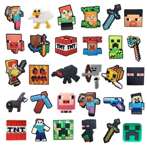 30Pcs Pixel Shoe Decoration Charms for Croc Clog Sandals, Shoe Accessories Charms for Adults