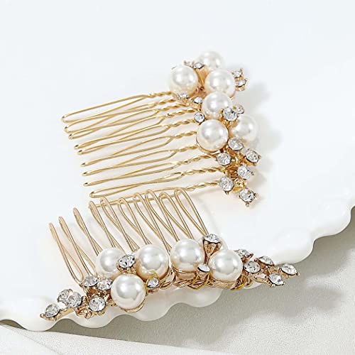 Brishow Wedding Hair Combs Gold Pearls Bridal Hair Accessories Crystal Brides Headpiece Hair Clip For Women And Girls 2 Pieces (Gold) #TOP4